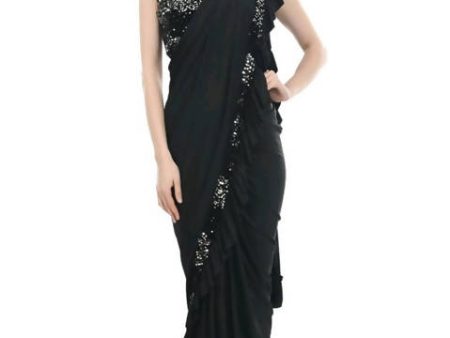 Mominos Fashion All Season Wear Black Ruffled Ready To Wear Saree Supply