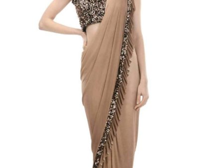 Mominos Fashion All Season Wear Camel Colour Shaded Ruffled Ready To Wear Saree For Cheap