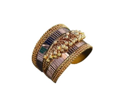 Mominos Fashion Gold Plated Oxidised Mirror & Ghungroo Cuff openable Bracelet (MF0512) Online now