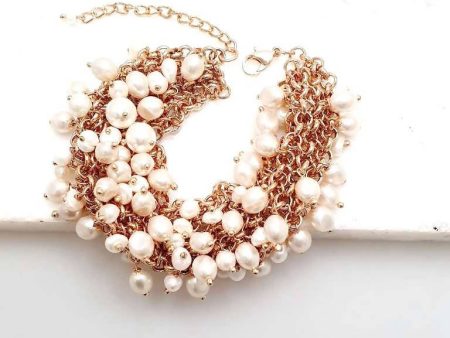 Bling Accessories Cluster Pearl Bracelet with Baroque Pearls in Rose Gold Finish Supply