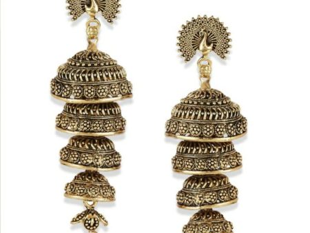 Mominos Fashion Peacock design Golden colour Earrings Online now