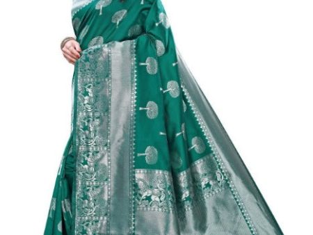 Vamika Banarasi Jacquard Weaving Rama Green Saree (AMEE RAMA) For Discount