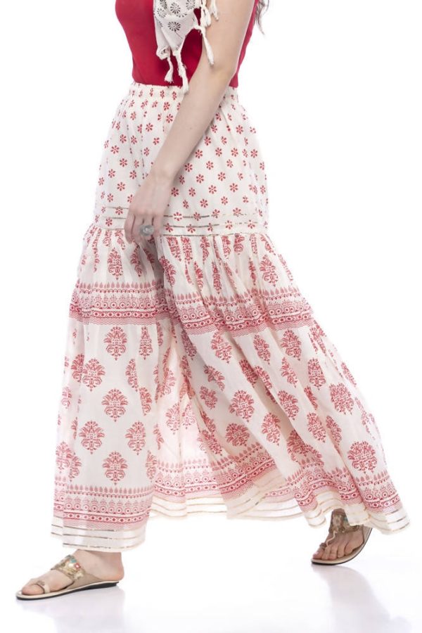 Mominos Fashion Cotton Block Print With Lace Work Off White Red Color Prints Palazzo on Sale