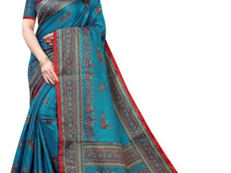 Vamika Blue Mirror Work With Jhalar Khadi Silk Saree (AASHI BLUE) Discount