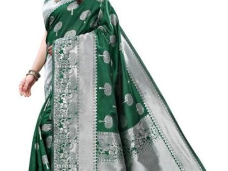 Vamika Banarasi Jacquard Weaving Green Saree (AMEE GREEN) Cheap