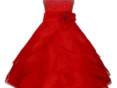 Asmaani Baby Girl s Red Colour Satin A-Line Maxi Full Length Dress (AS-DRESS-22085) For Sale