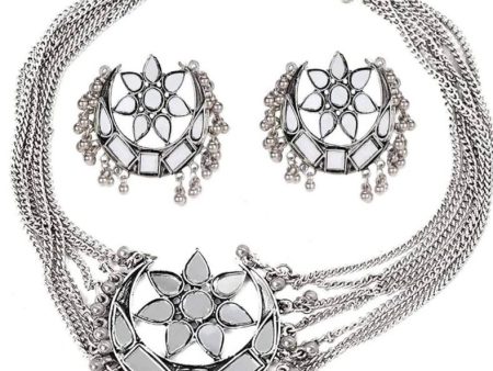 Mominos Fashion Silver color Necklace with Mirror work Mangalsutra For Discount