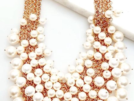 Bling Accessories 5 Rows Swarovski Glass Pearl Cluster Statement Necklace For Sale