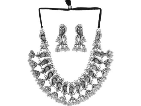 Mominos Fashion Parrot Design Silver Color Choker with Ghungru Necklace Set Online Hot Sale