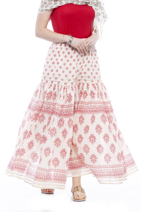 Mominos Fashion Cotton Block Print With Lace Work Off White Red Color Prints Palazzo on Sale