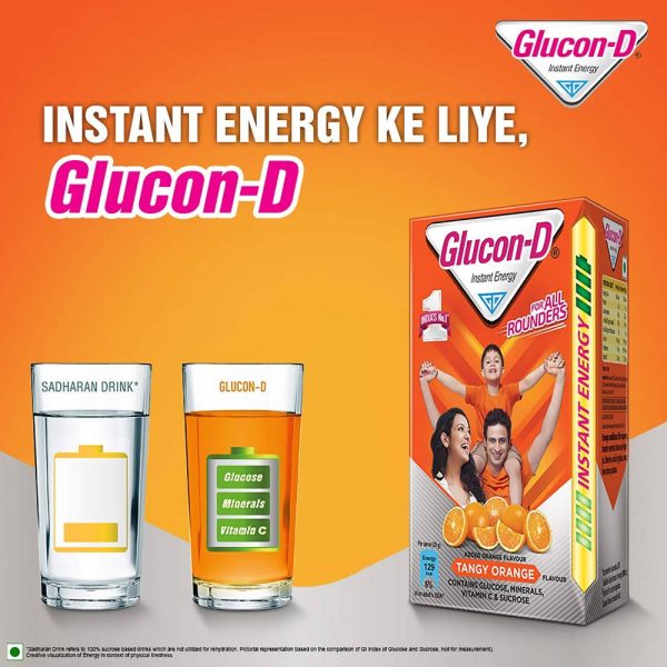 Glucon-D Instant Energy Health Drink - Tangy Orange | Tangy Orange Glucose Powder | Instant Energy & Immunity Recharge | With Vitamin C & Calcium on Sale