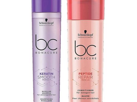 Schwarzkopf Professional Keratin BC Bonacure Smooth Perfect Rescue Micellar Shampoo & Peptide Repair Conditioner Combo For Discount