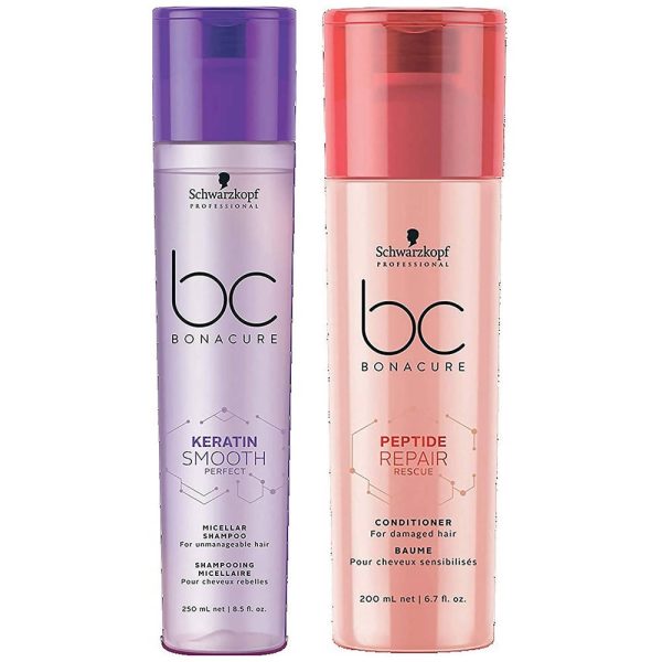 Schwarzkopf Professional Keratin BC Bonacure Smooth Perfect Rescue Micellar Shampoo & Peptide Repair Conditioner Combo For Discount