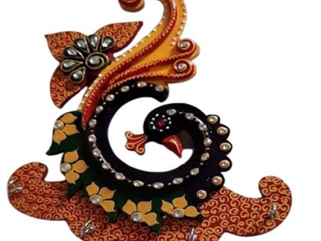 Kundan HandiKrafts Designer Peacock Key Chain Holder With 4 Hooks For Discount