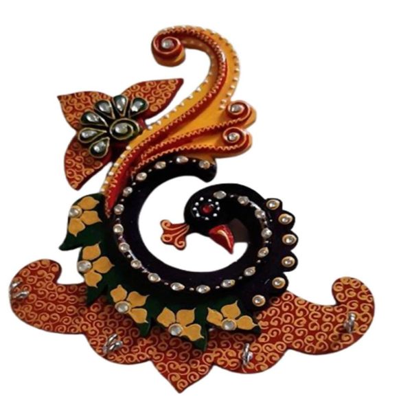 Kundan HandiKrafts Designer Peacock Key Chain Holder With 4 Hooks For Discount