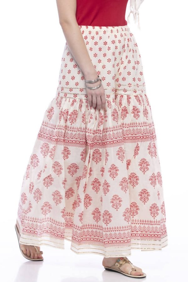 Mominos Fashion Cotton Block Print With Lace Work Off White Red Color Prints Palazzo on Sale