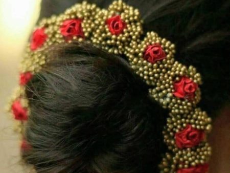 Red & Gold Bridal Hair Gajra Cheap