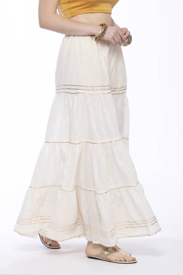 Mominos Fashion Cotton Off White Stripe With Gota Sharara Online Sale