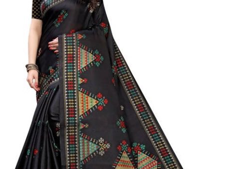 Vamika Black Kalamkari Print With Jhalar Khadi Silk Saree (KITE BLACK) For Cheap