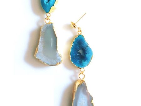 Bling Accessories Aqua   Ivory Agate Natural Stone Statement Earrings on Sale