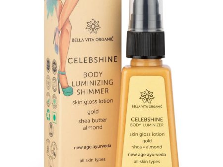 Bella Vita Organic Celeb Shine Body Luminizing Shimmer skin Gloss Lotion Gold Shea Butter Almond Discount