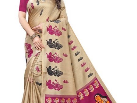 Vamika Brown and Pink Kalamkari Print With Jhalar Khadi Silk Saree (SHABRI WINE) Discount