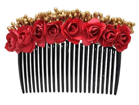 Red & Gold Flower Hair Comb Online