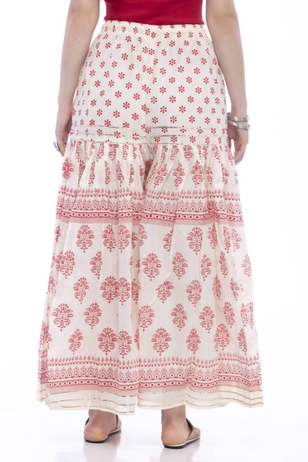 Mominos Fashion Cotton Block Print With Lace Work Off White Red Color Prints Palazzo on Sale