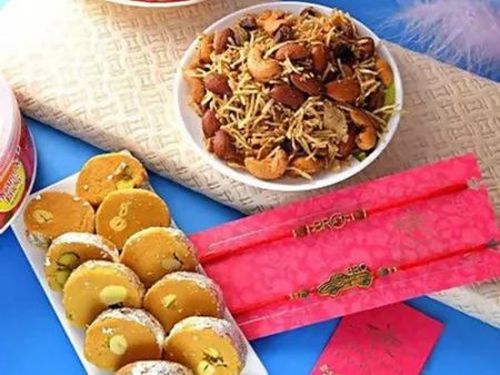 2 Antique Bro Rakhis & Dry Fruit Dalmoth Hamper Cheap