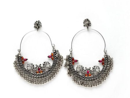 Mominos Fashion Silver-Plated Peacock Design Multi-Color Chandbali Earrings Online now