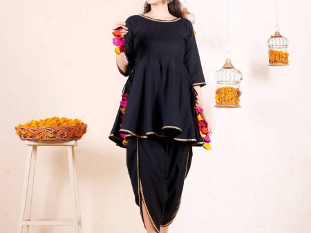 Cheera Black Dhoti Peplum Top Set With Multicolour Tassels (CH125KD) For Sale