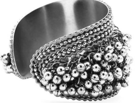 Mominos Fashion Oxidised Silver Plated Openable Bracelet With Ghungroo Fashion