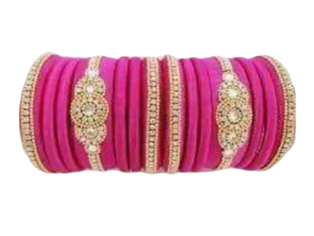 Designer Pink Color Silk Threaded Bangles Set of 2 For Discount