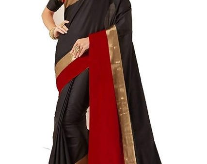 Vamika Black Cotton Silk Weaving Saree (Shreeji Black Red) Discount