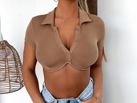 Razor Short Sleeve Crop - Brown Fashion