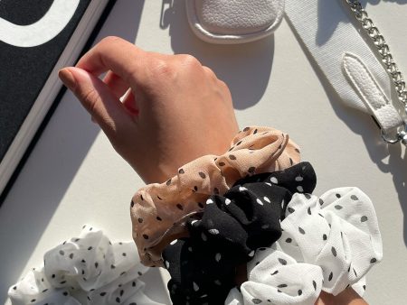 Polka Scrunchies 3 Pack- Black White Blush Online Sale